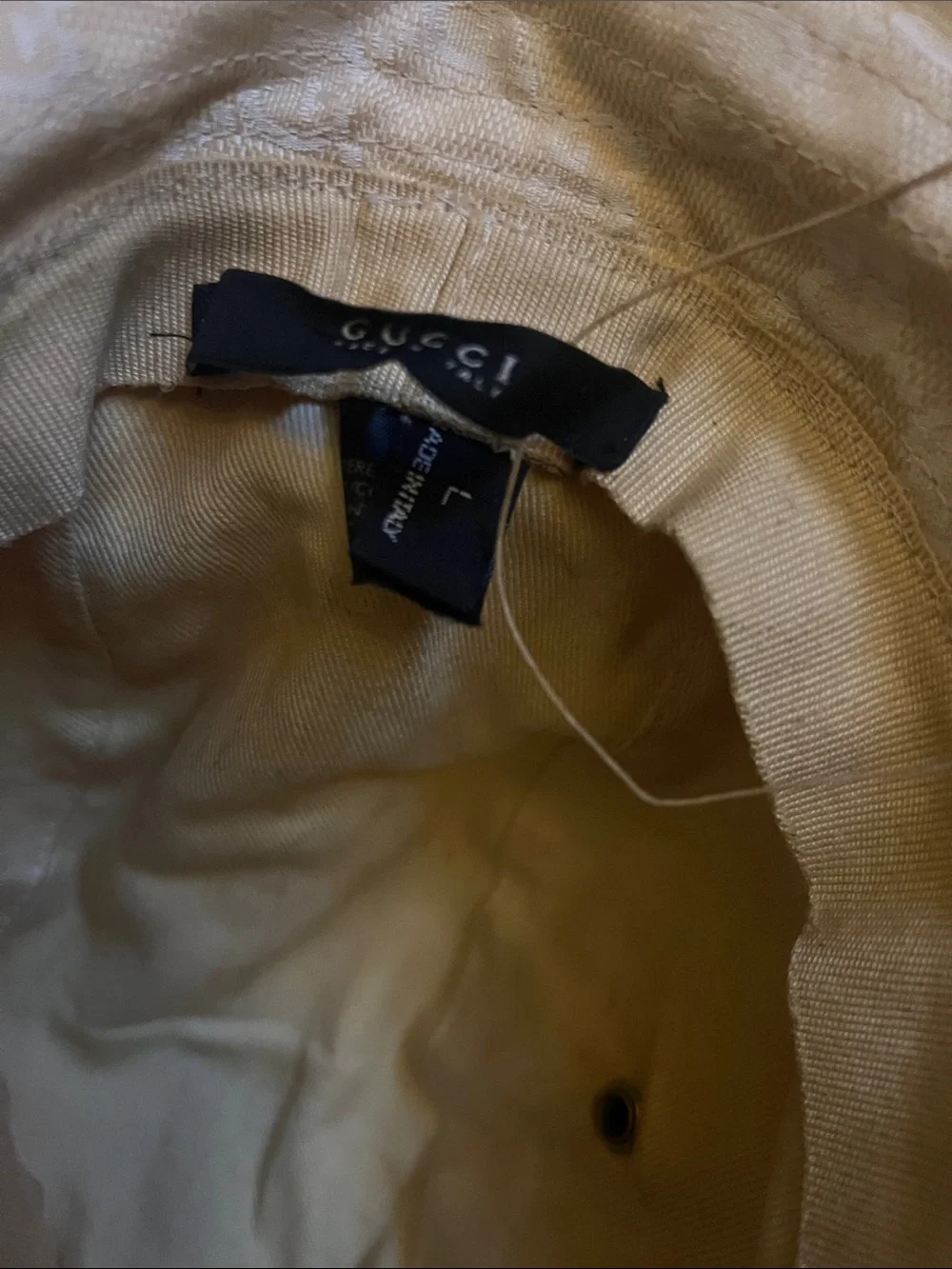 Gucci Cream Monogram Bucket Hat with Branded Plaque